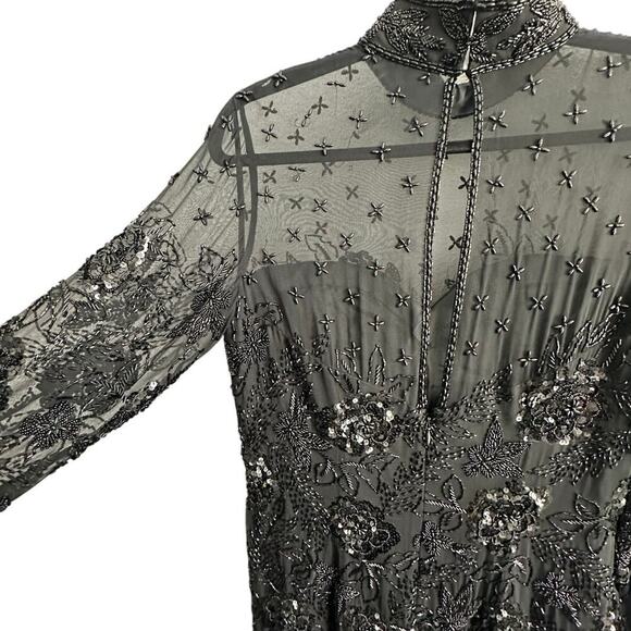 Vintage Black Tie Oleg Cassini black beaded classic timeless cocktail dress sz 8 - Picture 8 of 16